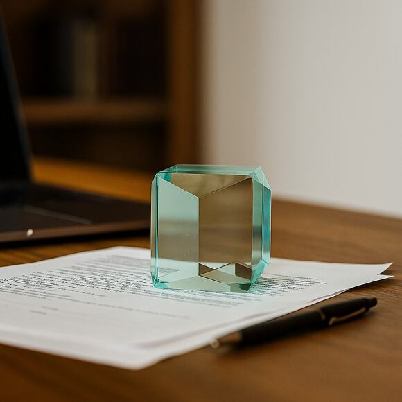 Faceted Aqua Glass Cube Paperweight 2.5" Heavy Gem Cut Desk Decor - Picture 1 of 6